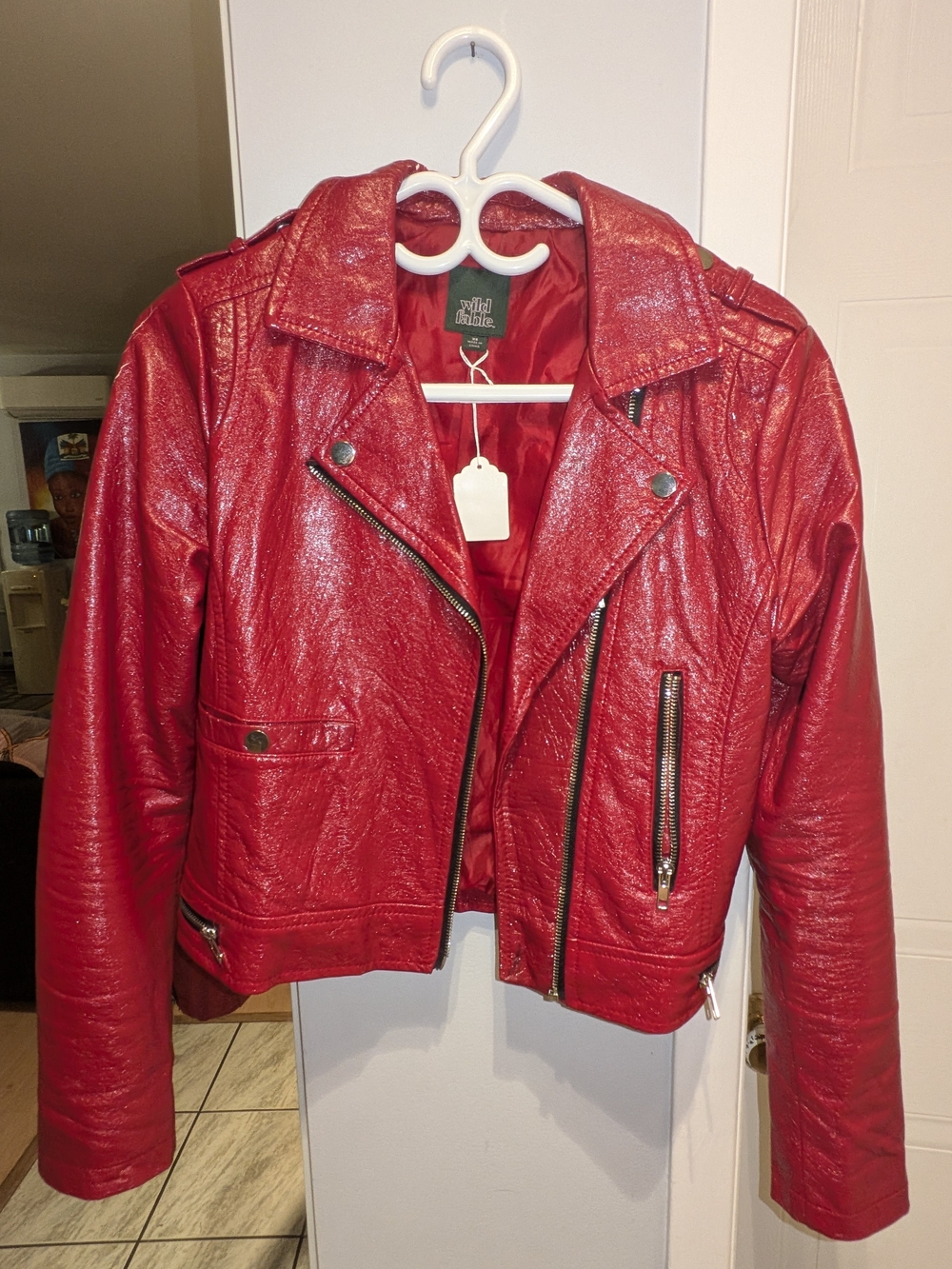 wild fable Red Faux Leather Moto Jacket
